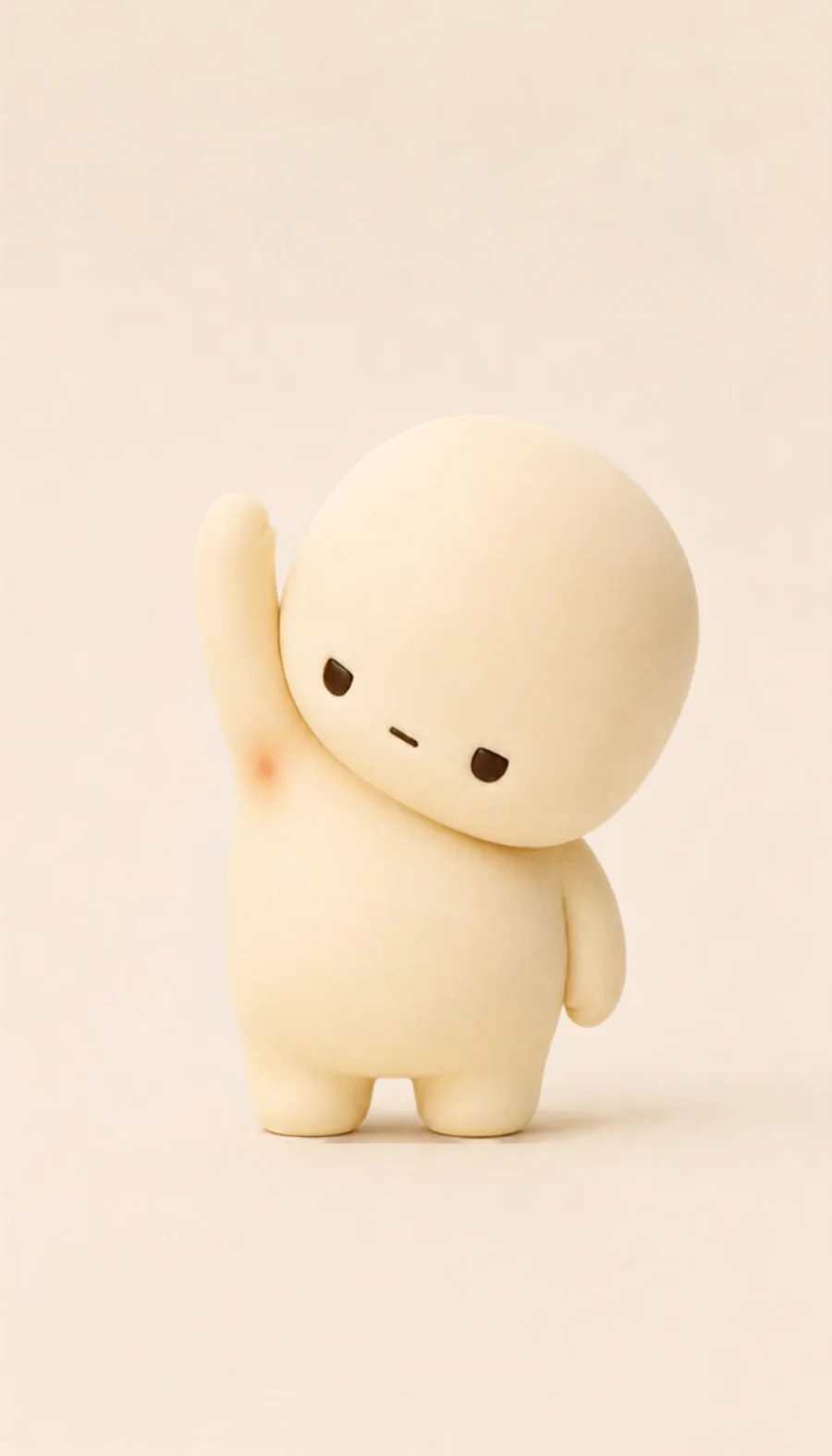 Illustration of a small round character lifting one arm and looking at its own underarm